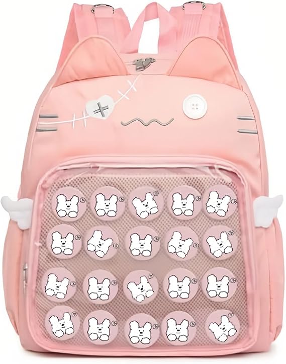 Kawaii Emo Backpack for Girls College Kids - Kitty Ita Cosplay School Bag with Anime Display Insert & Pins