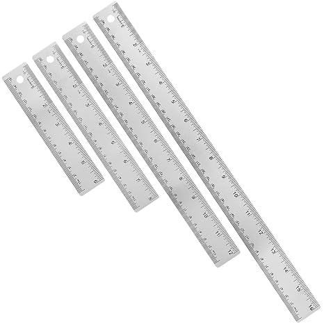 Metal Ruler with Cork Backing,6+8+12+16 Inch Stainless Steel Rulers 6 Inch 8 Inch 12 Inch 16 Inch Metal Ruler - Imperial and Metric - Non - Slip Prevent Ink Leakage (Color:Silver)