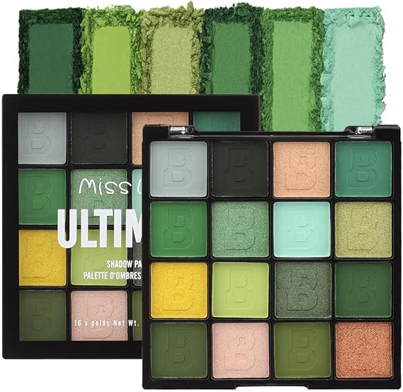 16 Colors Green Matte Eyeshadow Palette - Waterproof Light Dark Green Shimmer Eyeshadow, Shiny Yellow Pressed Eye Pallet,Sparkly Glitter Brown Eyes Makeup