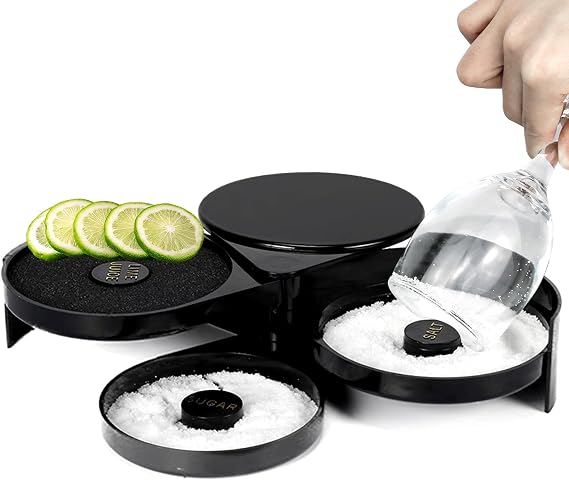 3-Tier Bar Glass Rimmer, Margarita Salt Rimmer Set with Sponges | Salt rimmer set for margarita and cocktail,bartender tool,bar accessories for home bar salt box spice container