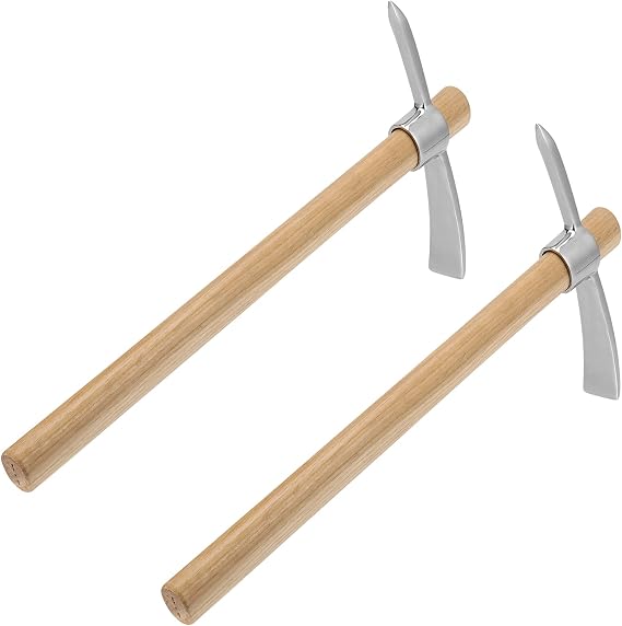 2 Pack 16 Inch Small Garden Pick Axe, Stainless Steel Hoe with Hardwood Handle, Pick Mattock Hoe, Mattock Cutter for Weeding, Digging, Landscaping, Loosening Soil