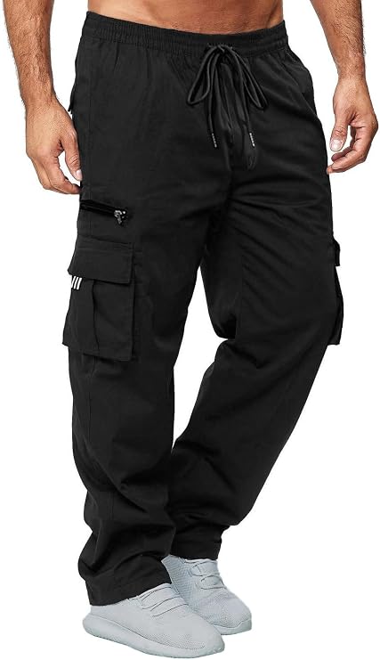 CTU Mens Cargo Trousers Elasticated Waist Pants Work Straight Fit Jogger Outdoor Pants Utility Pockets