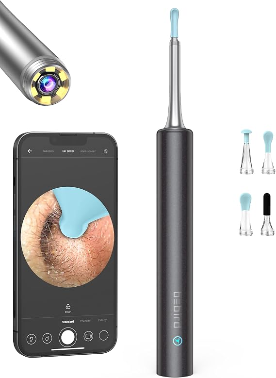 Ear Wax Removal, BEBIRD Ear Cleaner Camera, Ear Cleaning Kit with 1080P FHD Wireless Wi-Fi Earwax Removal Kit 6 LED Lights,IP67 Waterproof Ear Camera Compatible with iPhone,iPad&Android Phones(Black)
