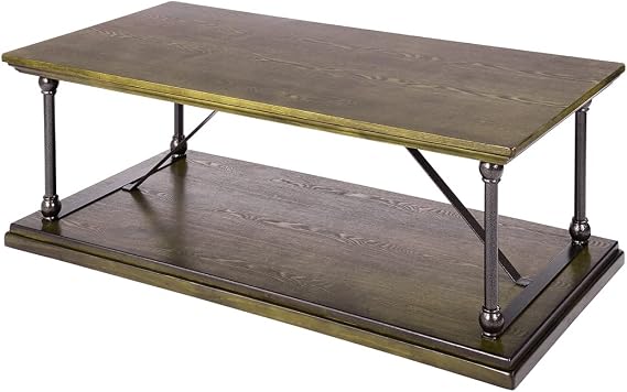 1 X Morden Dark Brown Top Bronze Metal Tube Legs Shelf Storage Living Room Home Cocktail Simple Coffee End Table