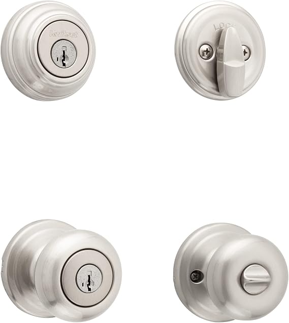 Kwikset 991 J 15 SMT CP 991 Juno Entry Knob and Single Cylinder Deadbolt Combo Pack featuring SmartKey in Satin Nickel
