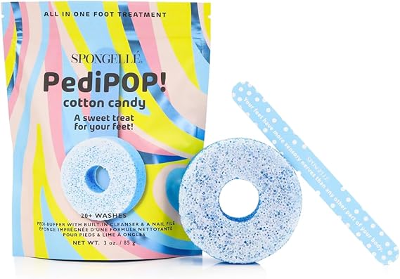 Spongelle Cotton Candy PediPOP! Pedi Buffer & Nail File | All-in-One Pedicure Treatment | Exfoliates, Softens & Cleanses | 30+ Washes | Vegan & Cruelty-Free