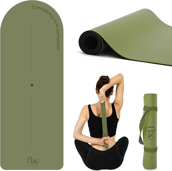 Premium PU Yoga Mat | Sweat-Activated Non-Slip Grip | Natural Rubber Base | Arch-Shaped Design with Carry & Stretch Strap | For Yoga, Pilates & Stretching & Workouts