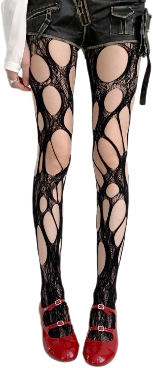 Ripped Fishnet Stockings Tights Gothic Irregular Hole Hollow Out Mesh Lace Pantyhose Women Cosplay Party Accessories