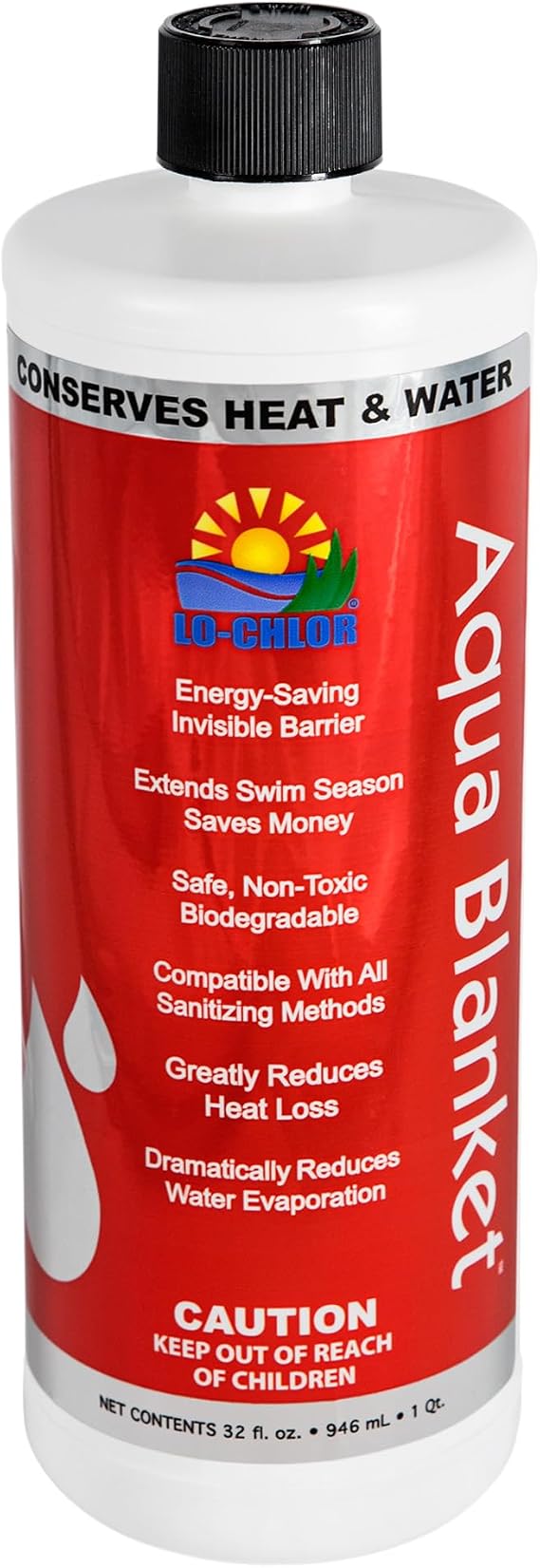 Lo-Chlor Aqua Blanket Liquid Solar Blanket for Pool, Reduces Heat and Water Evaporation, Liquid Cover for Inground and Above Ground Swimming Pool, 32 oz