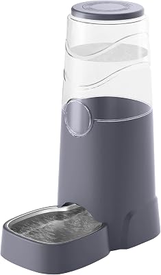 8L Automatic Pet Waterer,Gravity Stainless Steel Water Feeder,Gravity Pet Water Dispenser,Large Capacity Waterer with Stainless Steel Bowl for Medium and Large-Sized Cats and Dogs8L,Grey