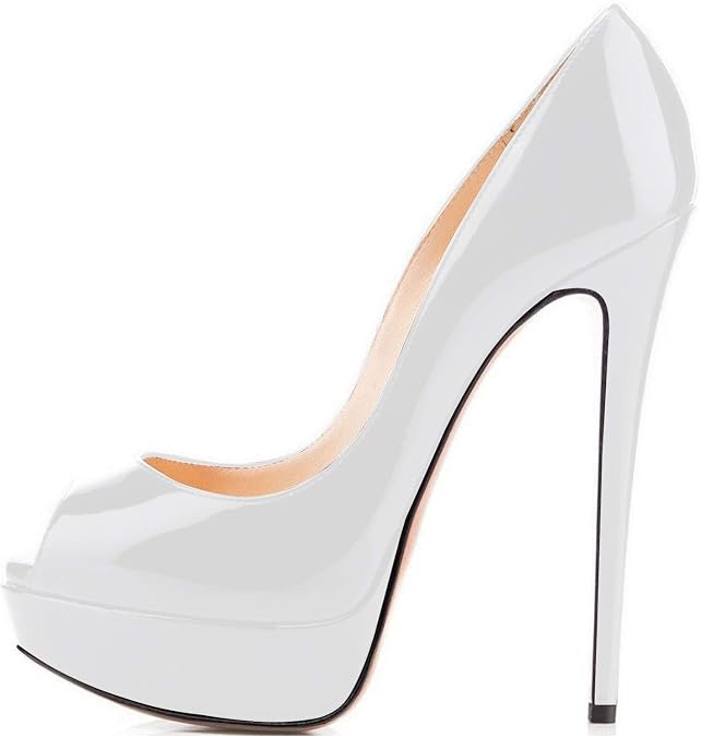 YODEKS High Heel Platform Pumps Women's Peep Toe 5.9 inch Stiletto Slip On Party Heeled Pumps Sandals Patent Leather Wedding Dress Shoes