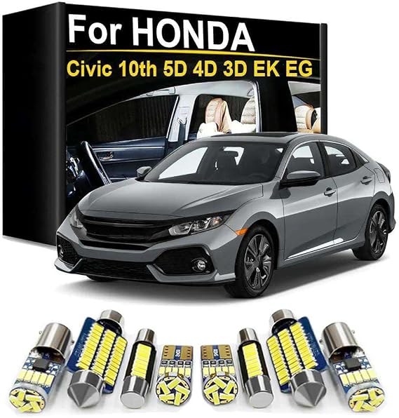 LED Interior Light Kit, For Honda Civic 10th Gen 5D 4D 3D EK EG 1992-2010 2012 2013 2014 2015 2016 2017 2018 2019 2020