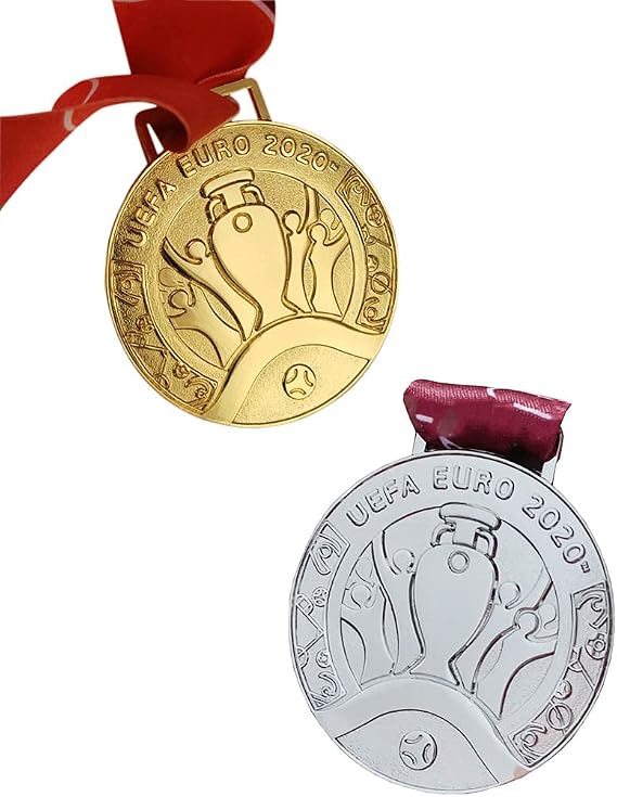 JXS UEFA Euro 2020 Medal Replicas, Gold & Silver Football Match Souvenirs, 1:1 Engraved Zinc Alloy Medals, Football Fan Badges Collection