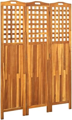 vidaXL 3-Panel Room Divider with Solid Acacia Wood Construction, Foldable for Space Saving, Suited for Indoor and Outdoor, Farmhouse Style, Easy Maintenance