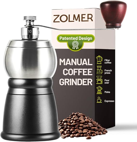 Manual Coffee Grinder, Hand Coffee Grinder with Stainless Steel Grinder, Adjustable Grinding Levels for Espresso, Filter Coffee & Mocha, Compact and Robust Manual Coffee Grinder