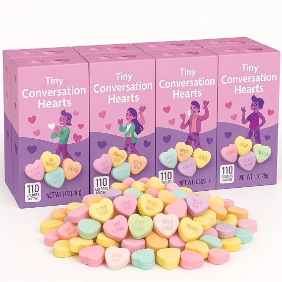 Tiny Conversation Hearts Value Pack, Valentines Day Candy, Individually Wrapped Packs | (8 - Pack)