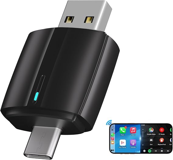 Wireless Apple CarPlay Adapter for iPhone: Mini Bluetooth Android Auto Car Dongle with USB-A Type-C