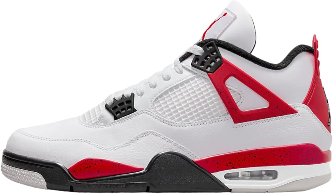 Nike Men's Air Jordan 4 Retro Sneaker, Pure White/Fire Red/Black , 30.5 cm