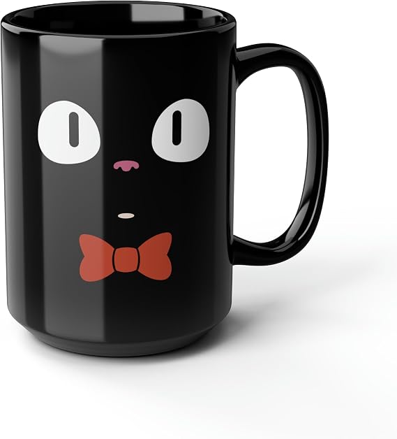 Kawaii Cat Face 15oz Ceramic Black Coffee Mug Anime Tuxedo Mugs Kiki Jiji