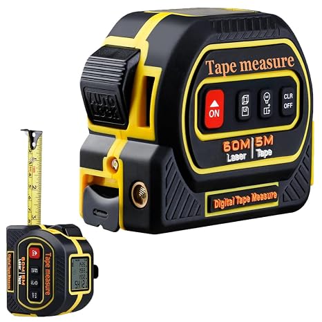 4-in-1 Laser Tape Measure 196ft Laser Measuring Tool 16ft Measuring Tape Laser Crosshairs Movable Magnetic Hook Lighting and Magnetic Bottom Pythagorean,Area,Volume,Ft/Ft+in/in/M Unit