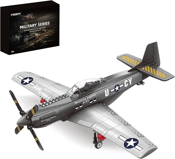 P51 Mustang Fighter Jet Building Set- Compatible with Lego Military Plane, Military Army Airplane Adults as Gifts