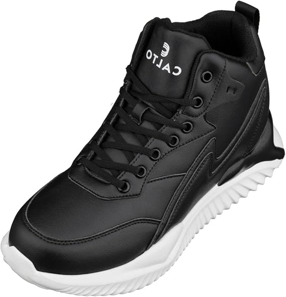 CALTO Men's Invisible Height Increasing Elevator Trainer Shoes - Black Lace-up Lightweight Fashion High-Top Sneakers - 4 Inches Taller - S3060 - Size 6 D(M) US