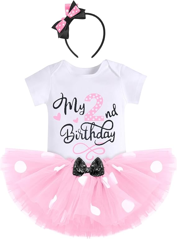 IBTOM CASTLE Baby Girls One 1st 2nd 3rd Birthday Outfit Polka Dots Romper Tutu Dress Headband Princess Skirt Set Photo Shoot