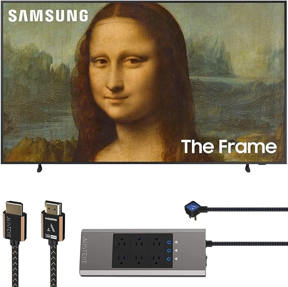SAMSUNG QN85LS03BA 85 inch The Frame QLED 4K UHD Quantum HDR Smart TV Bundle with Austere 1.5m 4K HDR HDMI Cable and 5-Series 6 Outlet Surge Protector