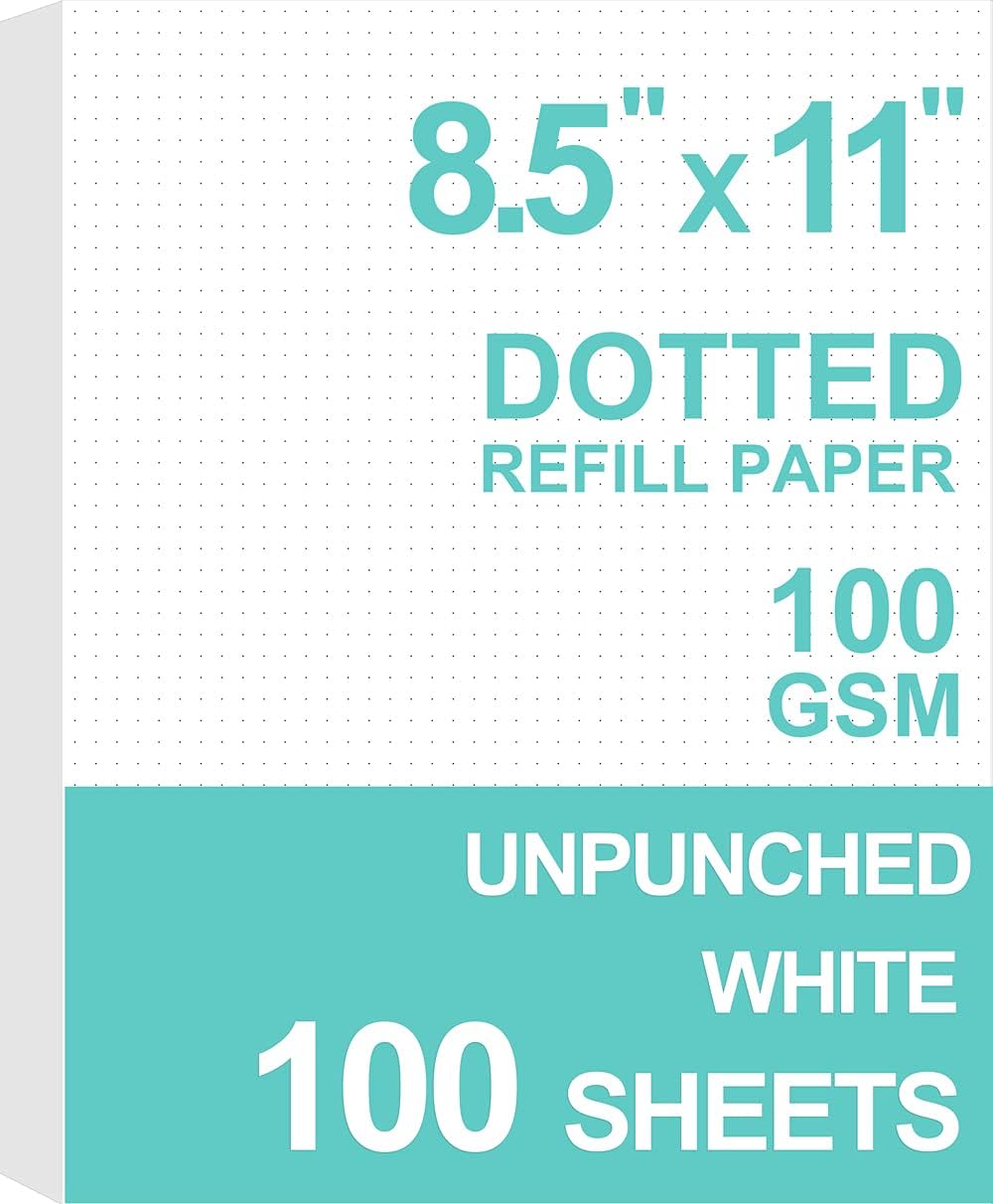 A4 Unpunched Refill Paper, Loose Leaf Filler Paper for Ring Binder/Disc Notebook Planner Inserts, 100gsm Dot Grid White Paper, 100Sheets/200Pages, 8.5'' x 11''…