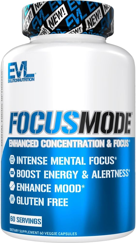 Evlution Nutrition Mental Energy and Focus Supplement for Adults - Nootropics Brain Support Supplement with Caffeine L Theanine Alpha GPC and L-Tyrosine - Focus Pills for Sustained Peak Performance
