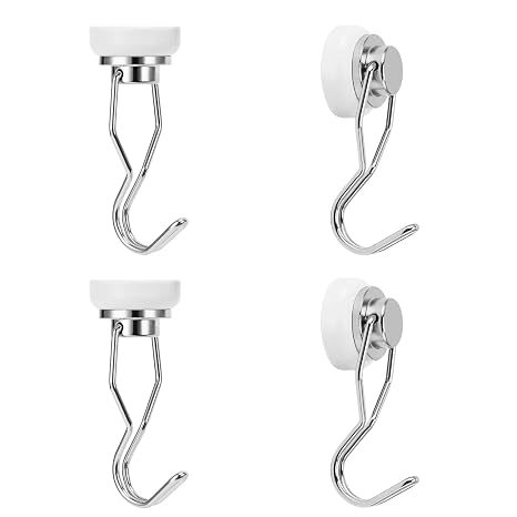 Ant Mag Swivel Magnetic Hooks, 50lbs Heavy Duty, White 4 Pack