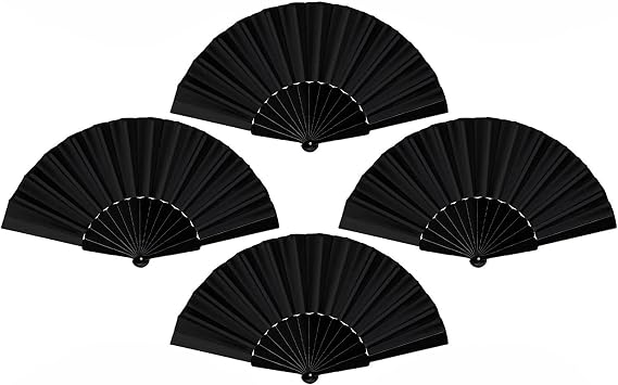 Folding Hand Fan,4 Pcs Small Portable Folding Fan,Black Fabric Hand Fans,Chines Handheld Fans for Dancing,Cosplay Props,Decorations,Gifts