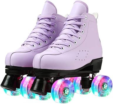 Womens Roller Skates Classic High-top Double-Row Leather Adult Roller Skates Outdoor Four Wheel Double Skates for Girls Unisex