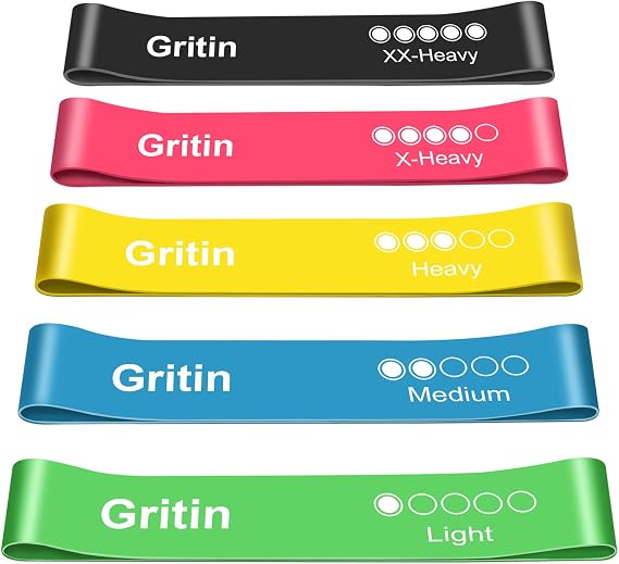 Gritin Resistance Bands, Set of 5 Skin-Friendly Resistance Exercise Band