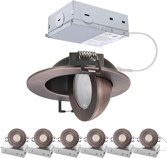 3 inch LED Recessed Light - 7W Gimbal Canless Oil-Rubbed Bronze Soffit Intertek Lighting,Dimmable Eyeball Fixture,360° Adjustable Ceiling Spotlight for Bedroom, Wall Art, Accent Lighting 6Pack BZ