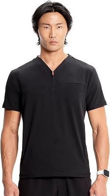 Infinity Cherokee Mens Partial Zip V-Neck Scrub Top with 3 Pockets Rib-Knit Side Panels IN702A
