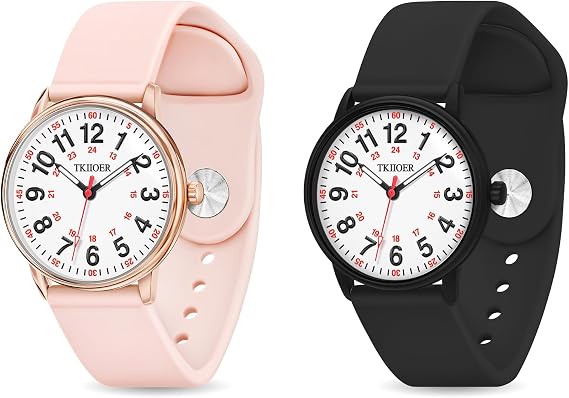 TKIIOER Pink Nurse Watch + Black Nurse Watch