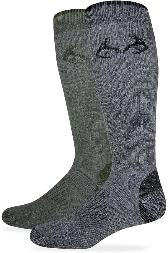 Team Realtree Men's All Season Over the Calf Tall Boot Socks 2 Pair Pack, Olive/Black, Large
