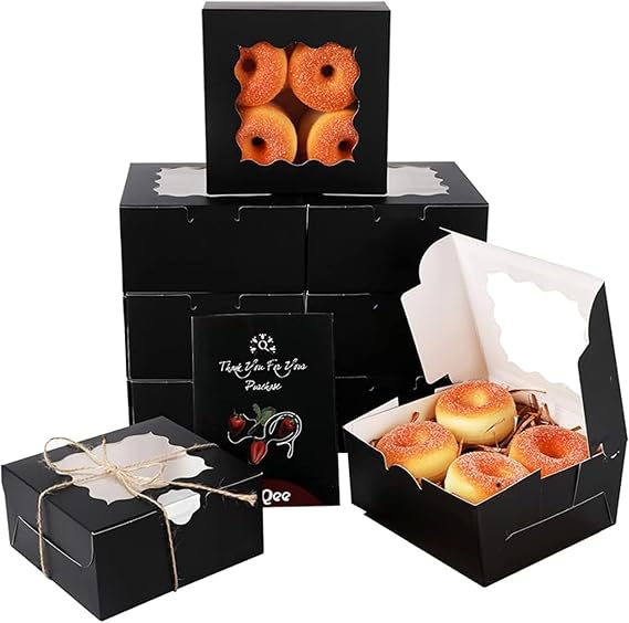 Gcardist Black Bakery Box with Window 15Pcs 15.2x15.2x7.6cm Black Cookie Boxes Pastry Box for Wedding Favor Birthday ＆ Party(6x6x3inch)