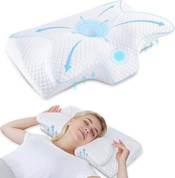 HOMCA Ergonomic Cervical Pillow Memory Shape Pillow, Orthopedic Neck Support Pillow, Washable Cover