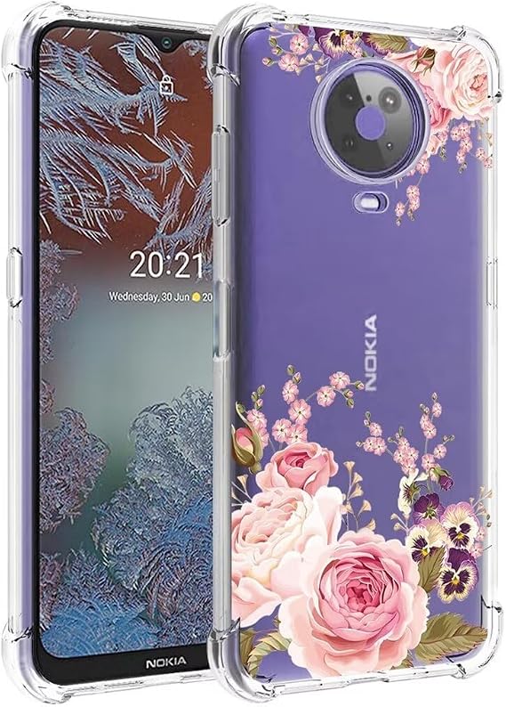 Phone Case for Nokia G10 Case, Nokia G20 TA-1334 TA-1336 girls women, Slim Shockproof Clear Floral Pattern Soft Flexible TPU Protective Cover for Nokia G10 Rose Flower