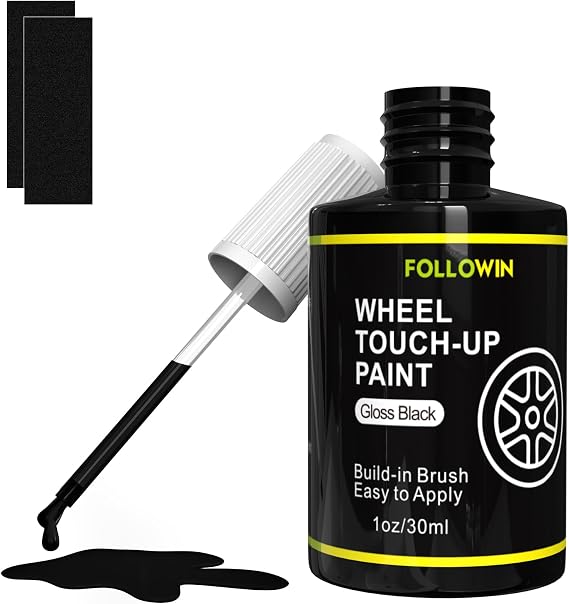 FOLLOWIN Gloss Black Rim Touch Up Paint, Car Wheel Scratch Repair Kit