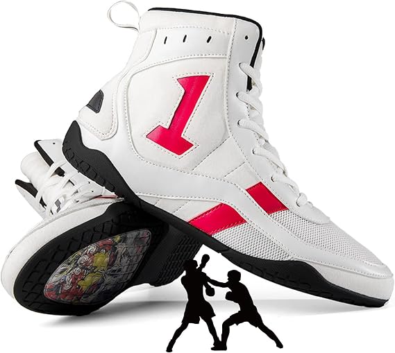Men's Wrestling Shoes Boxing Shoes Professional Boxers Trainers Boxing Boots Non Slip Ankle Guard Bodybuilding Squat Shoes,White-8UK