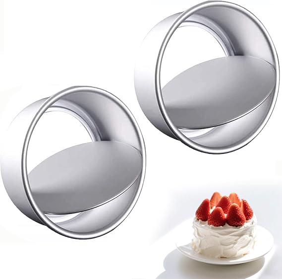 2-Pack 4 Inch Non-Stick Deep Aluminum Cake Tins | Removable Bottom for Easy Release | Mini Round Baking Pans for Weddings, Birthdays & Baking, Rolled Edges