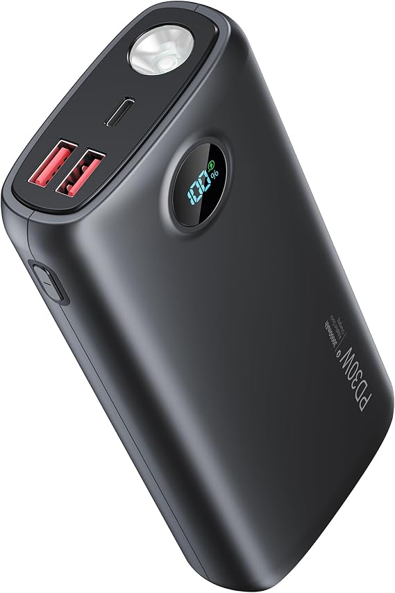 DIAMUAR Portable Charger 30000mAh, 30W USB C Fast Charging, 3W Flashlight | High Speed, Digital Display, Power for Days, 3 Outputs, USB-A 22.5W, Multi Shield, for iPhone 17/16, Pad, Camping Essentials