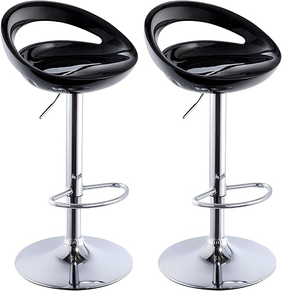 DUHOME Set of 2 ABS Barstool Adjustable Swivel Bar Chairs 2 PCS for Kitchen Island Pub Bar (Black)