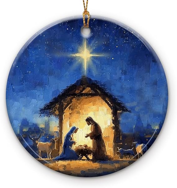 Nativity Scene Ornament 2026 - Mother Mary, Saint Joseph & Jesus Tree Decoration, O Holy Night Ornament - Nativity Xmas Decor, Catholic Religious Keepsake, Ideas for Christian
