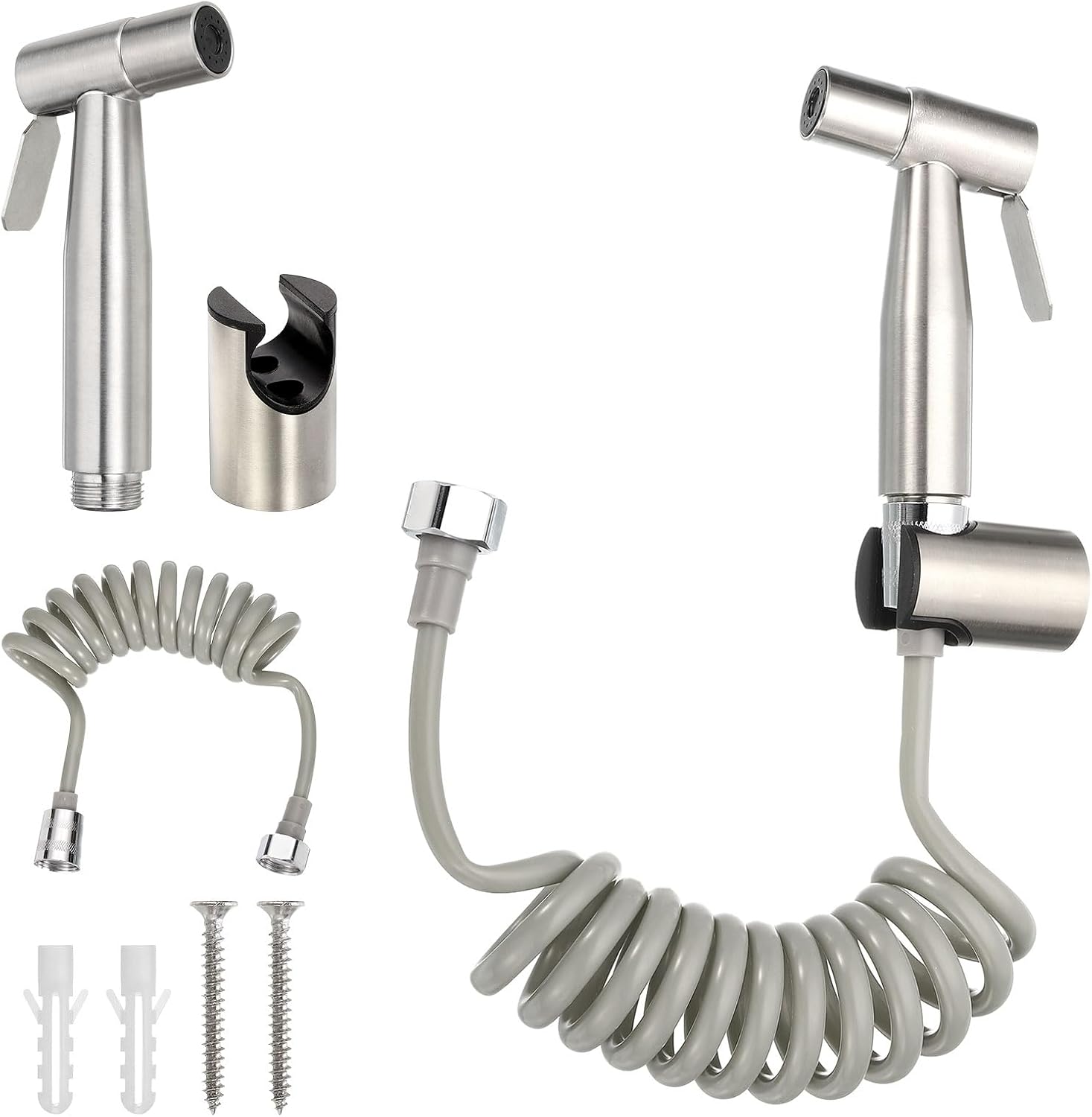 uxcell Handheld Bidet Sprayer for Toilet, Stainless Steel Bidet Attachment Bidet Toilet Player, Adjustable Water Pressure Control Hand Spray Kit for Bathroom Toilet, Gray