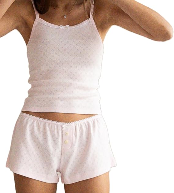 Lace Pajama Sets for Women 2 Piece Sleeveless Cami Top and Shorts Pj Set