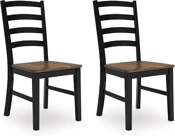 Signature Design by Ashley Wildenauer Dining Chairs Set of 2, Modern Ladderback Dining Chairs with Solid Wood Frame, Two-Tone Finish, Contoured Seat, Black/Brown | Solid wood frame, Mango veneer and MDF substrate seat, Modern ladderback, 250 lb capacity, Black and brown finish